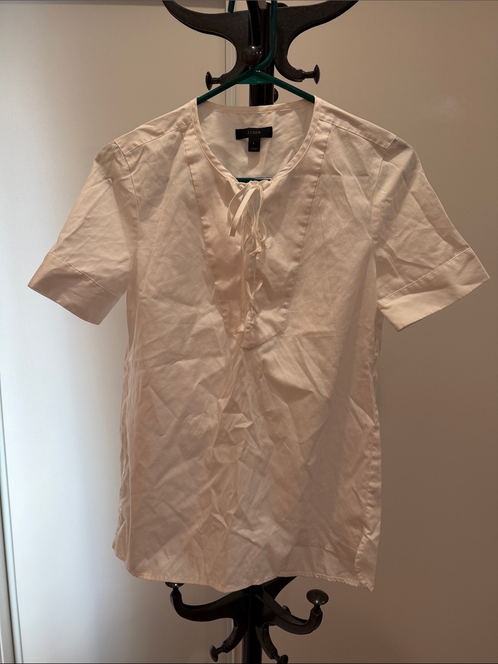 J. Crew Cream Lace-Up Short Sleeve Button Down Shirt